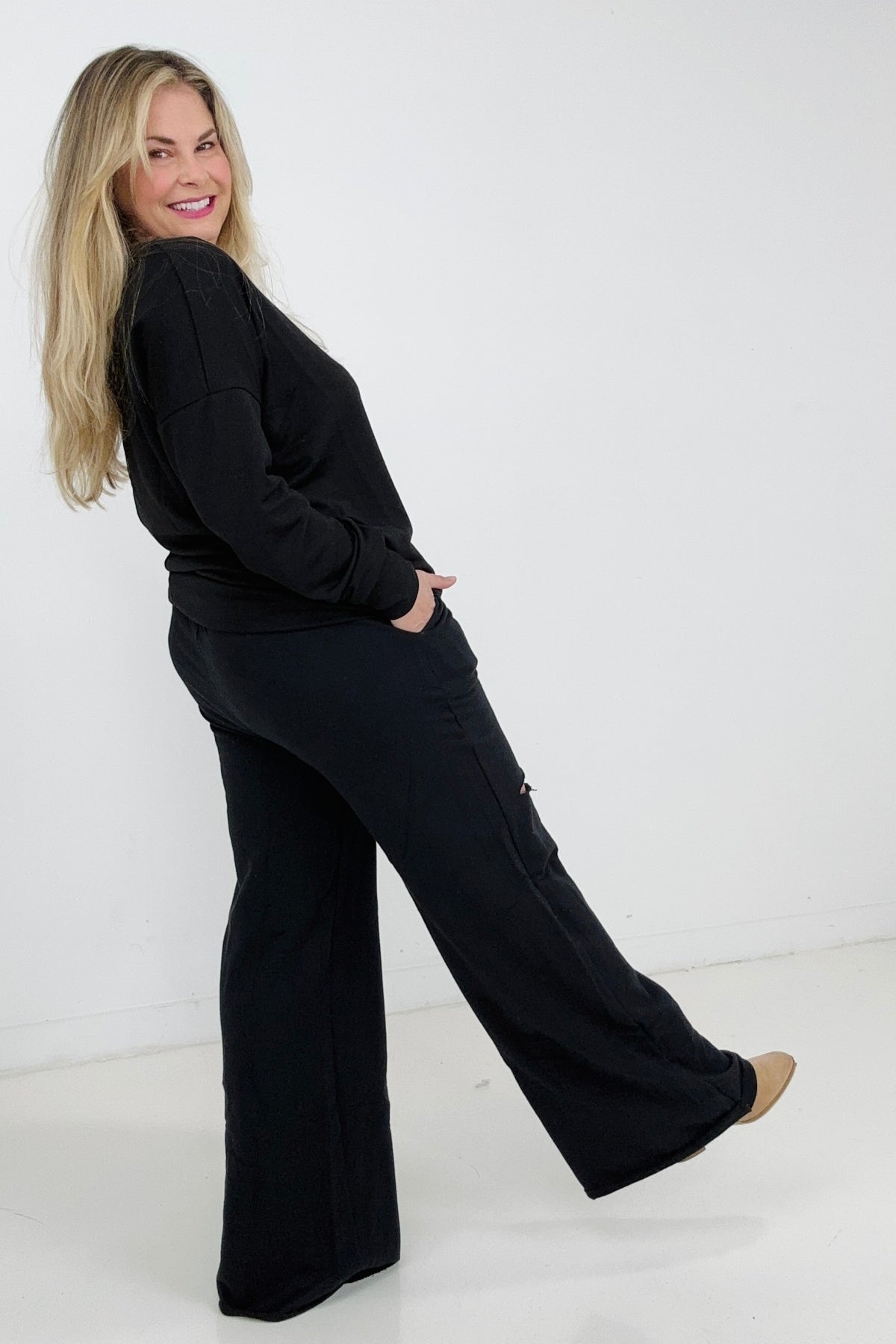 New Colors - Zenana French Terry Laser Cut Pants With Pockets