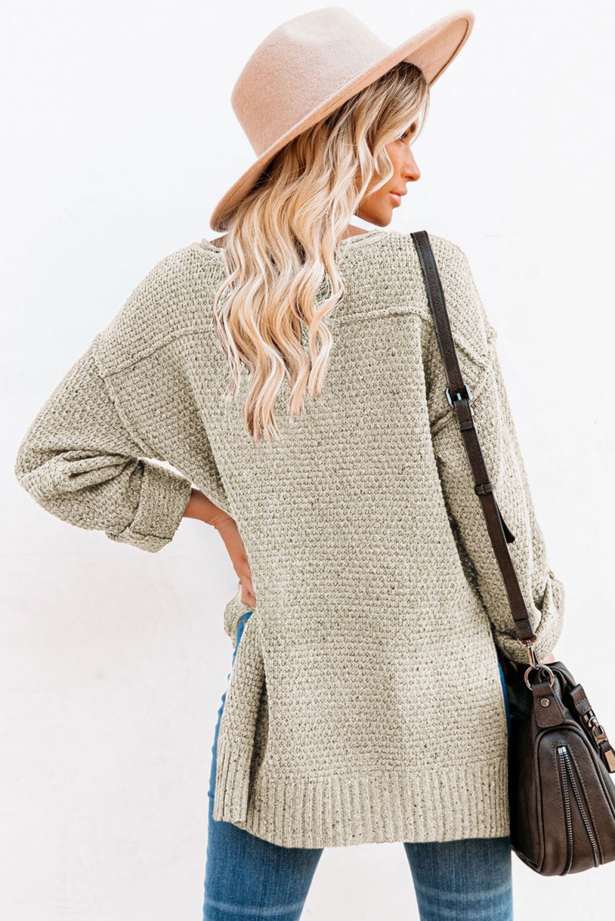 Buttoned Drop Shoulder Knitted Sweater