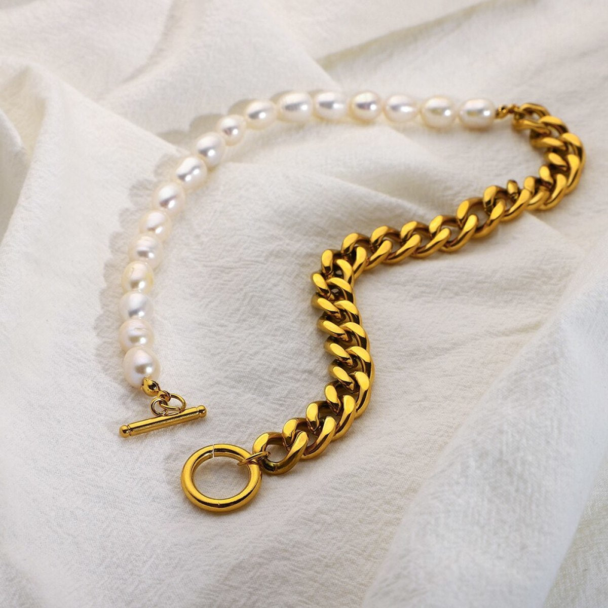 Cuban Chain Freshwater Pearl Necklace