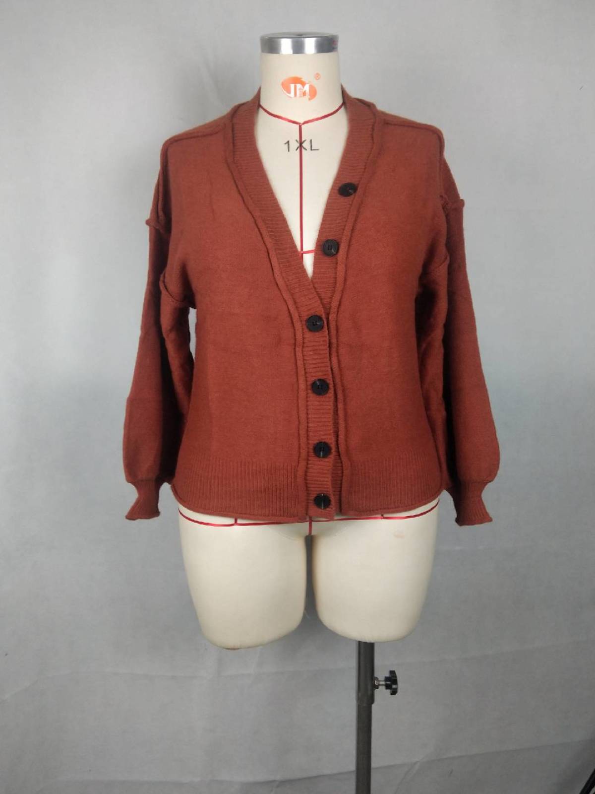 Reverse Seam Trim Puff Sleeve Plunging Cardigan