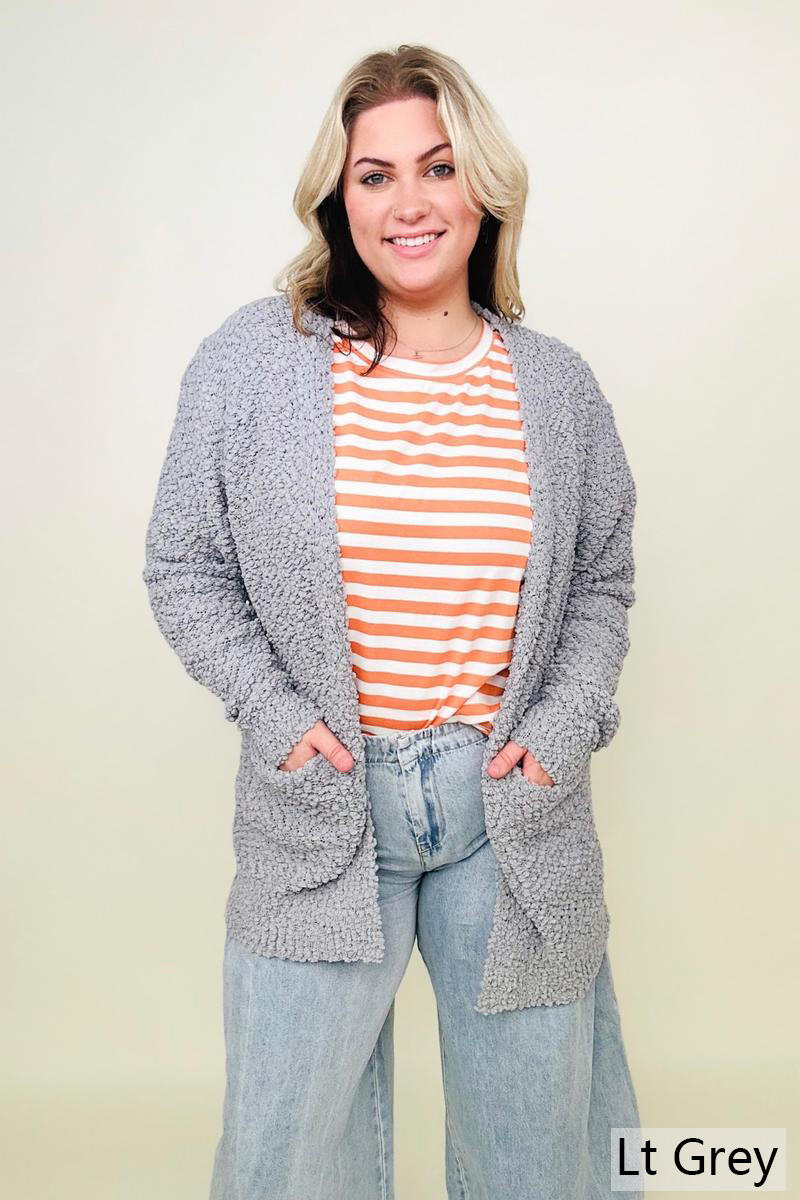 Zenana Long Sleeve Popcorn Sweater Cardigan with Pockets