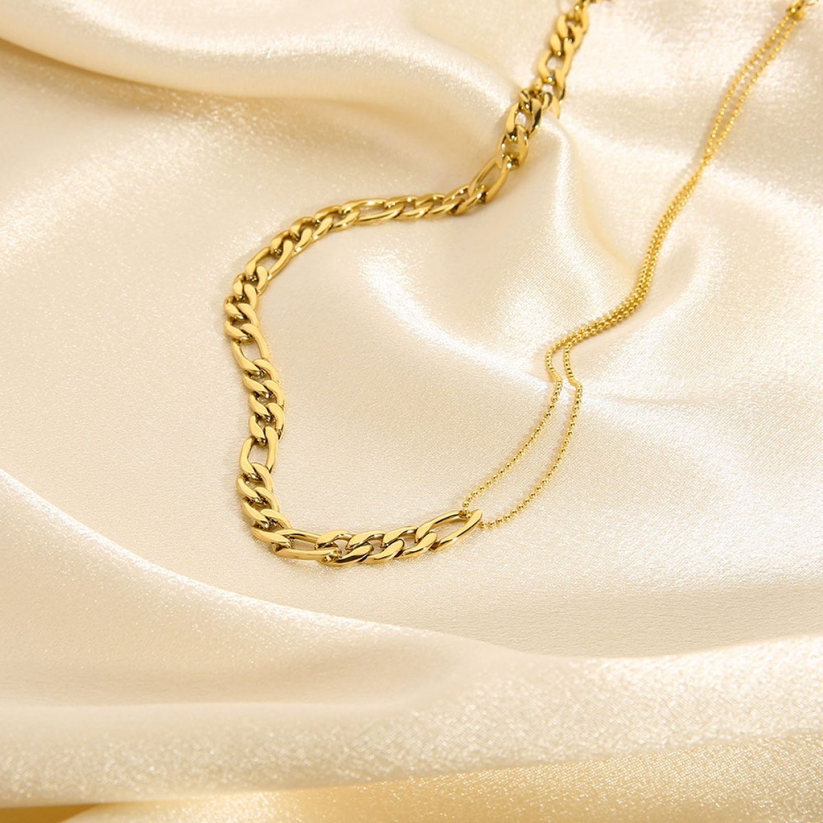 Stainless Steel 18K Gold Plated Figaro Necklace