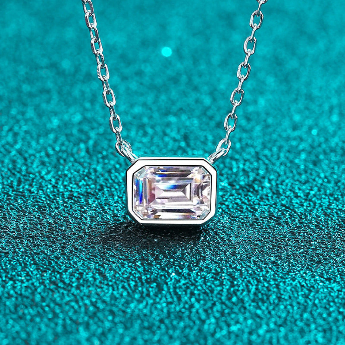 925 Sterling Silver Square Cylinder Moissanite  Necklace