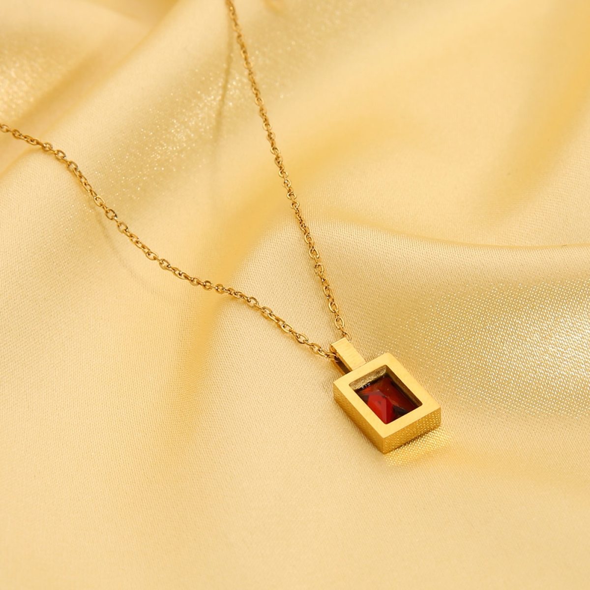 Mini Rectangle Zircon Stone Charm Pendant Necklace