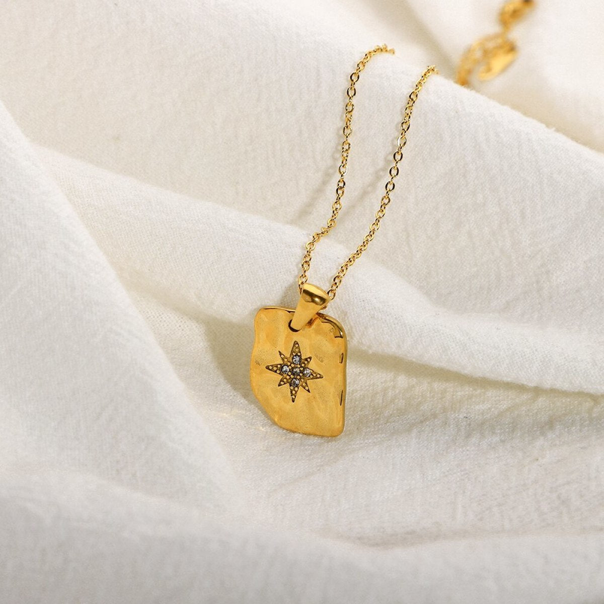 Geometric Zircon Stone Starburst Pendant Necklace