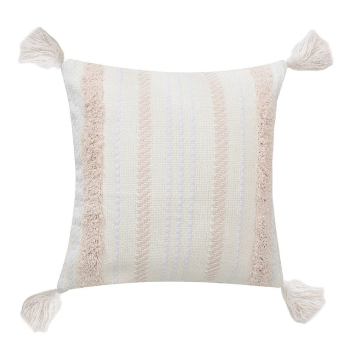 Geometric Embroidered Tufted Pom Poms Cushion Cover Without Filler