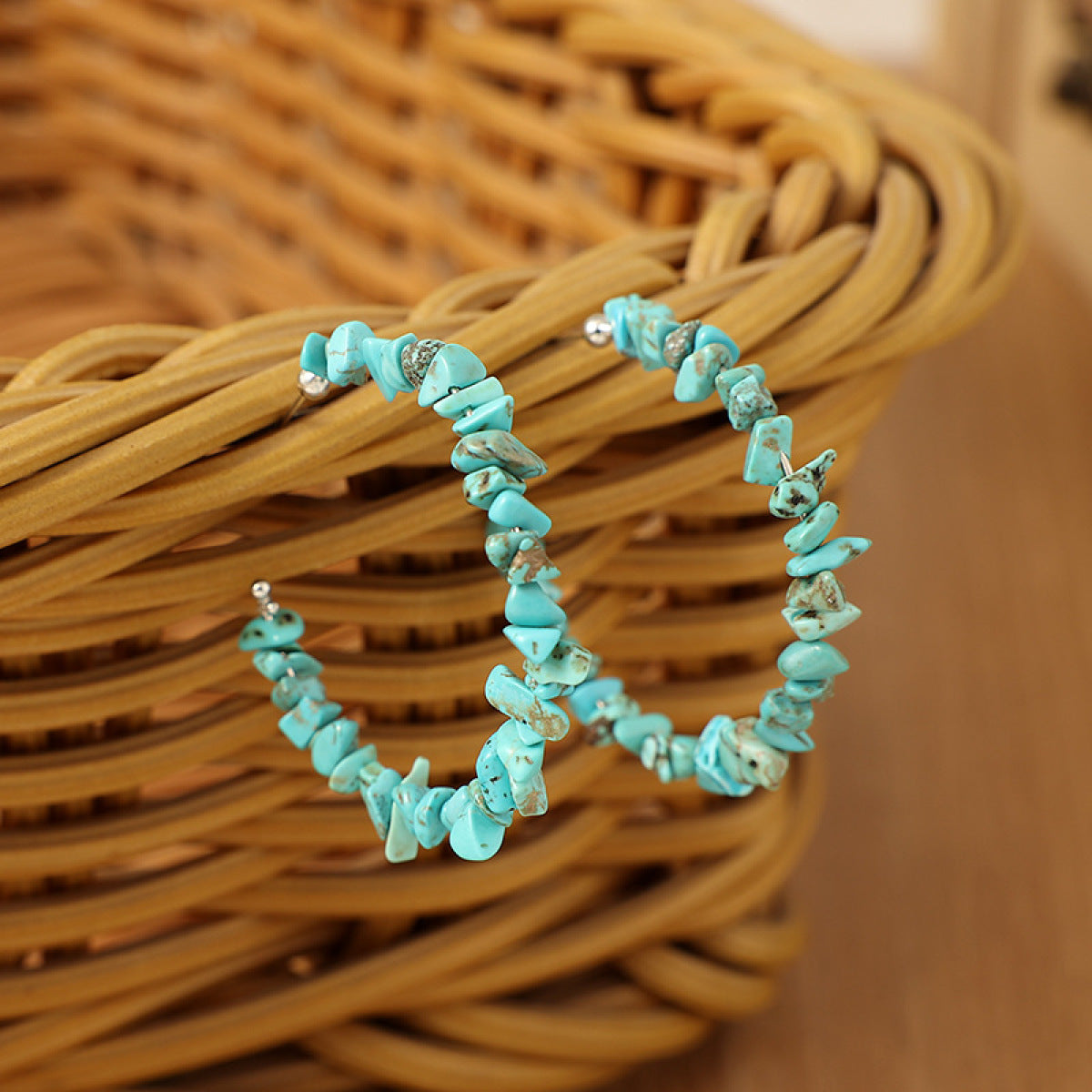 Turquoise Stone C-Shaped Hoop Earrings