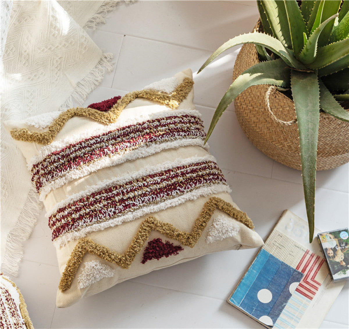 Boho Embroidered Tufted Cushion Cover Without Filler