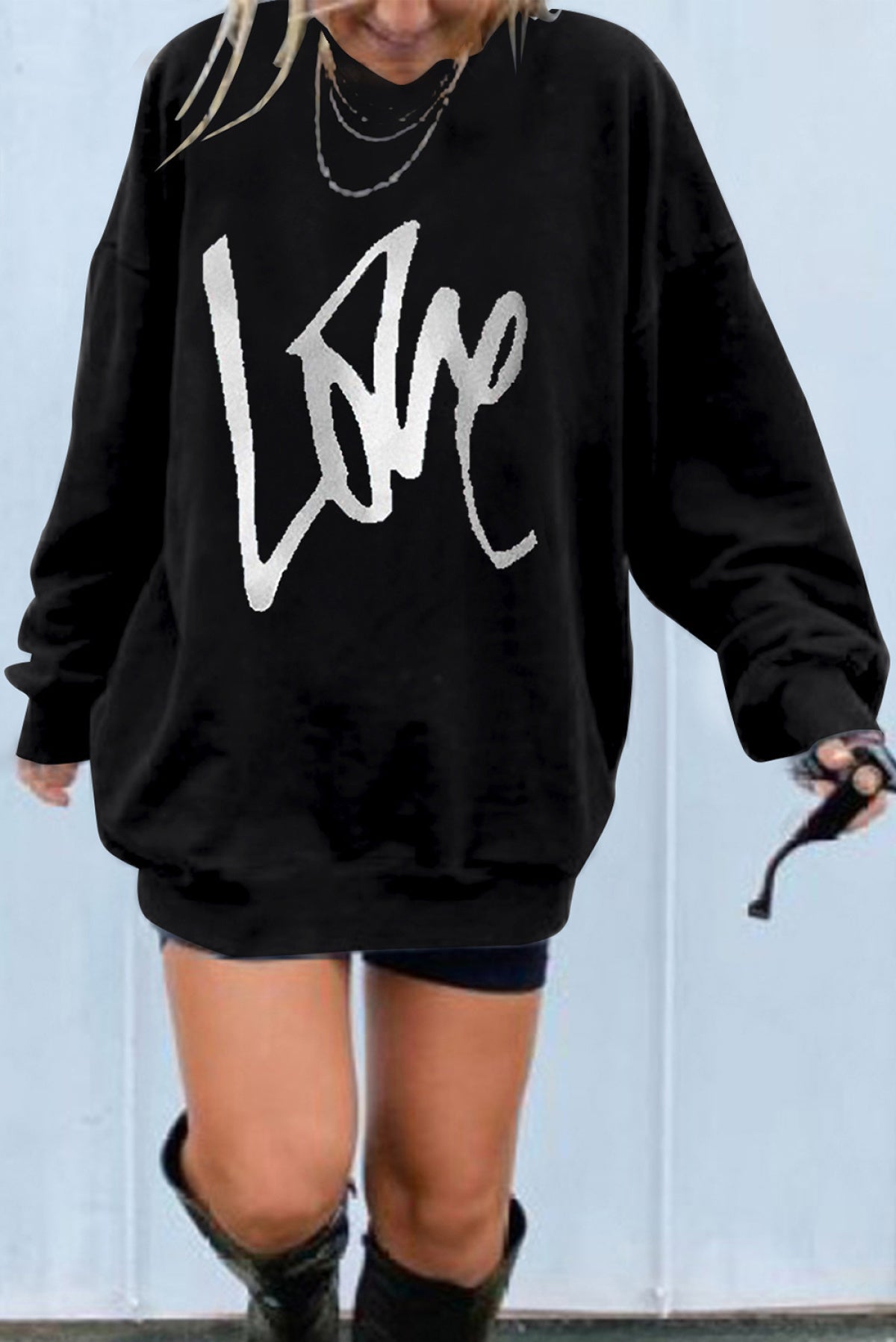 Round Neck Drop Shoulder Oversized Sweatshirt