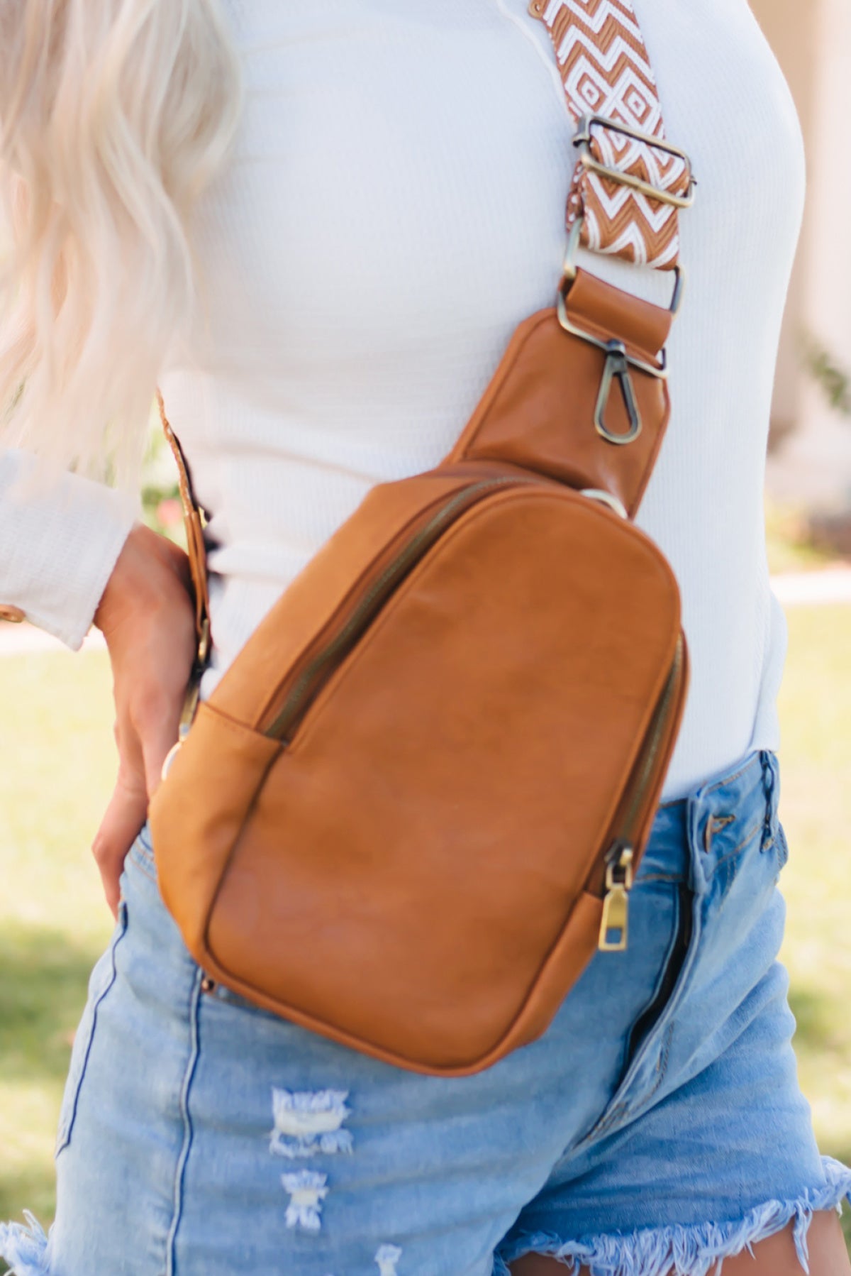 Faux Leather Zipped Crossbody Chest Bag