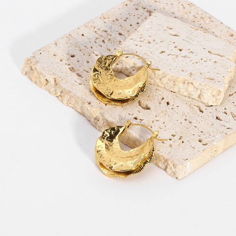 Asymmetric Textured Hoop Earrings (With Box)