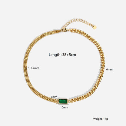 Cuban Chain Green Zircon Stone Necklace