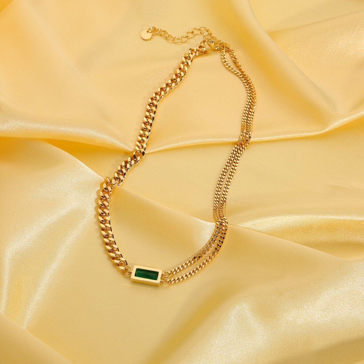 Cuban Chain Green Zircon Stone Necklace