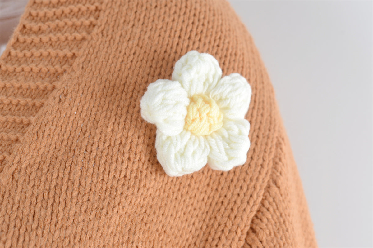 Flower Balloon Sleeve Cable Knit Cardigans