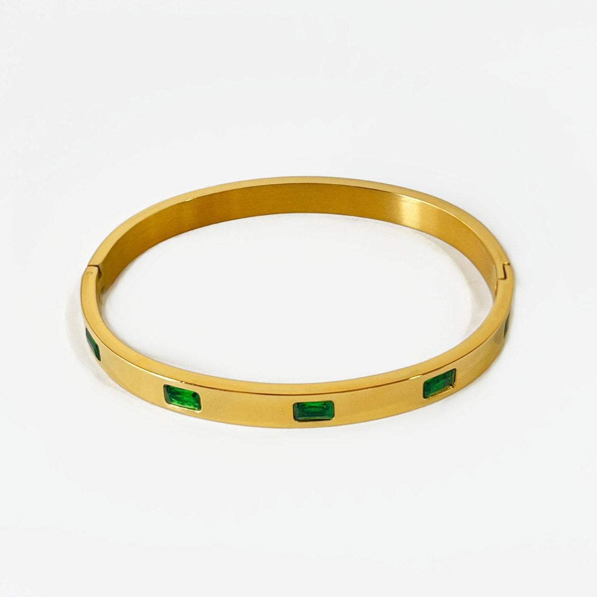 Emerald Zirconia Inlay Bangle Bracelet