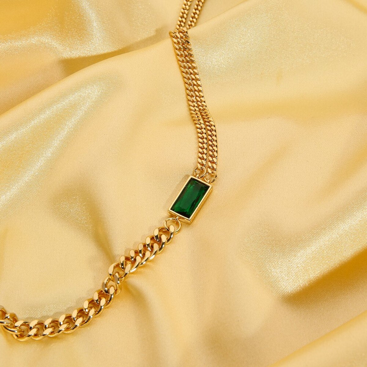 Cuban Chain Green Zircon Stone Necklace