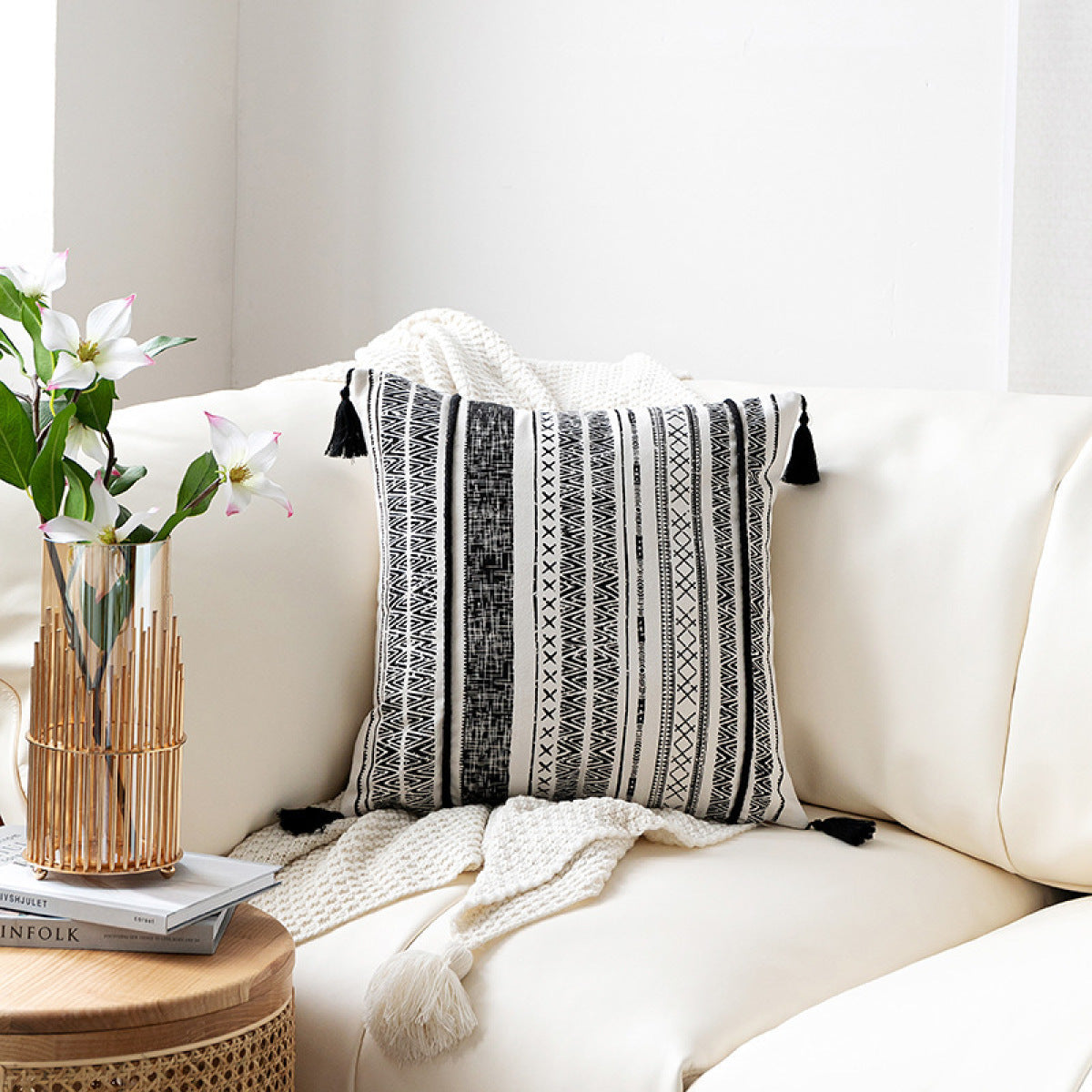 Geometric Cotton Tassel Cushion Pillowcase without Filler