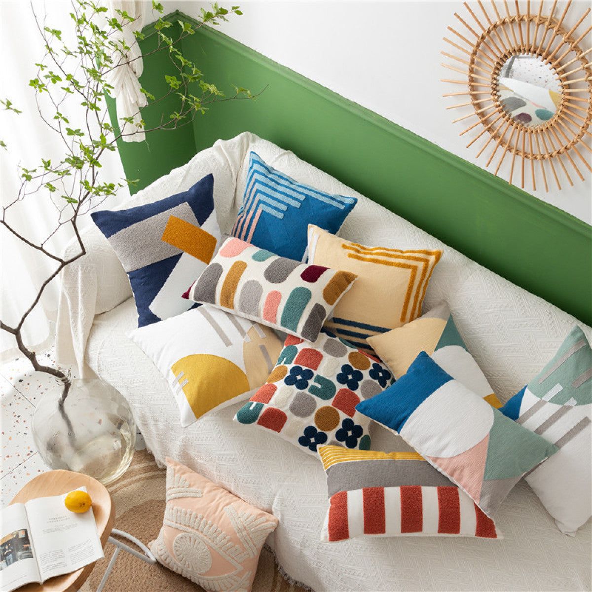 Colorful Geometric Embroidery Cushion Pillowcase Without Filler