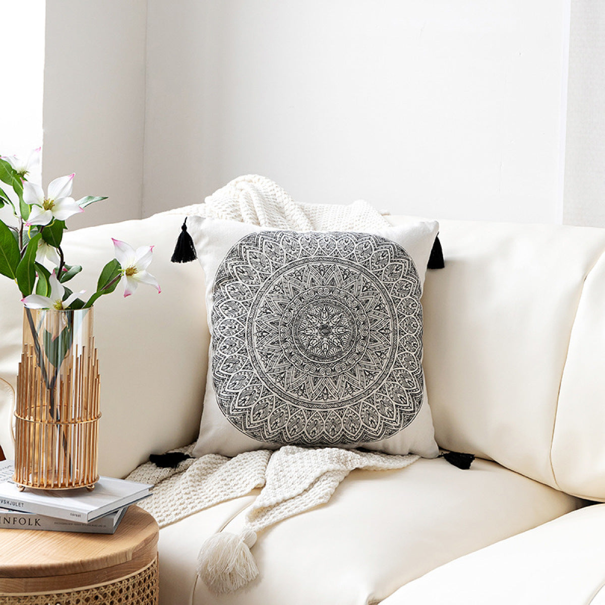 Geometric Cotton Tassel Cushion Pillowcase without Filler