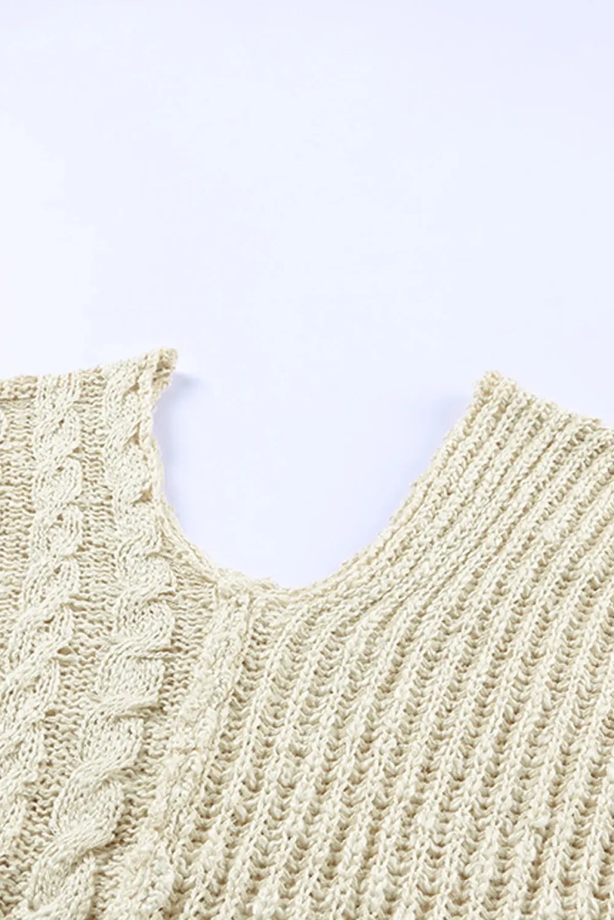 Beige V Neck Loose Knit Sweater