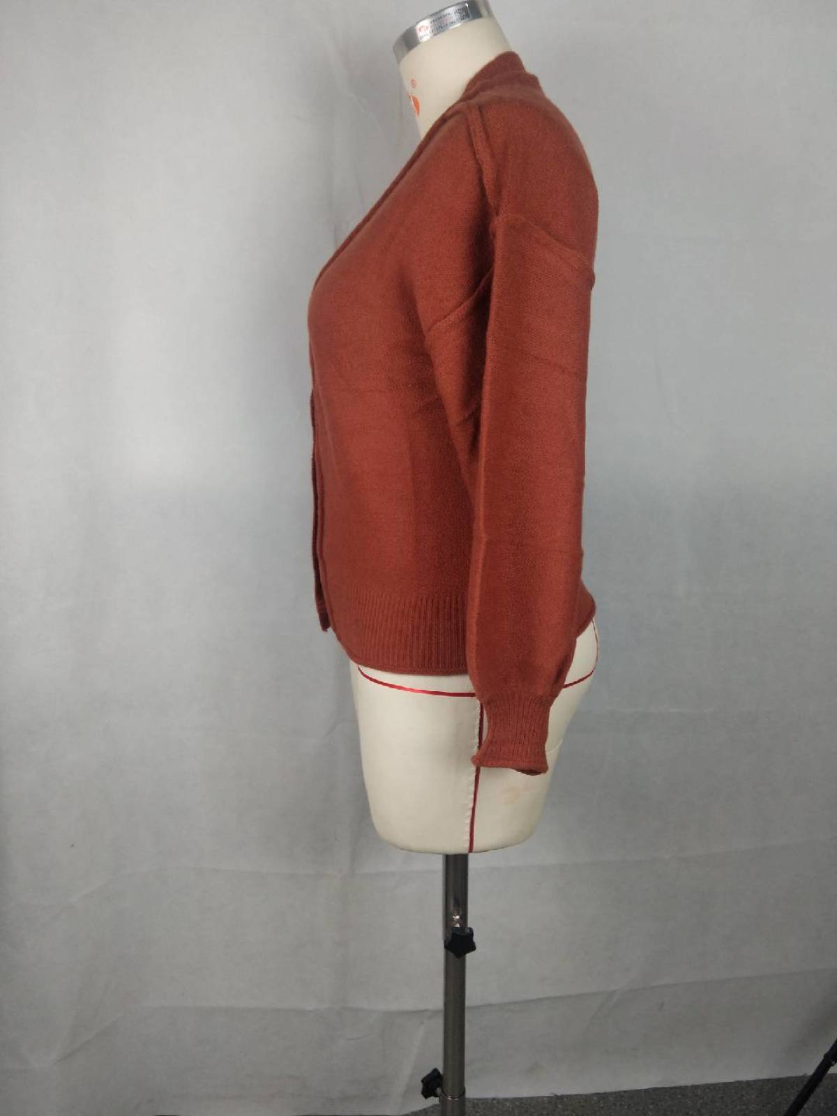 Reverse Seam Trim Puff Sleeve Plunging Cardigan