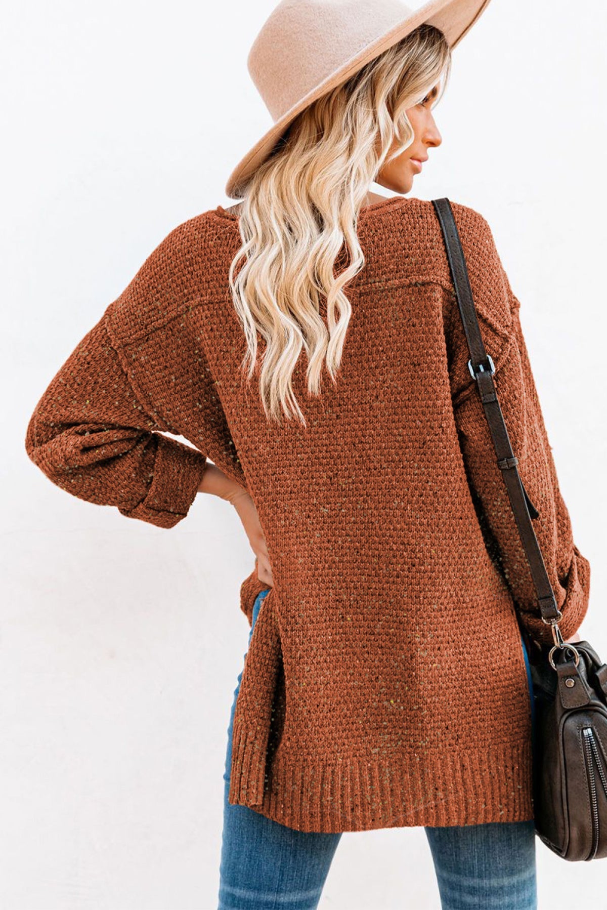 Buttoned Drop Shoulder Knitted Sweater