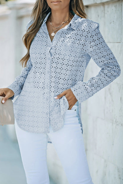 Long Sleeve Eyelet Floral Cut Out Shirt