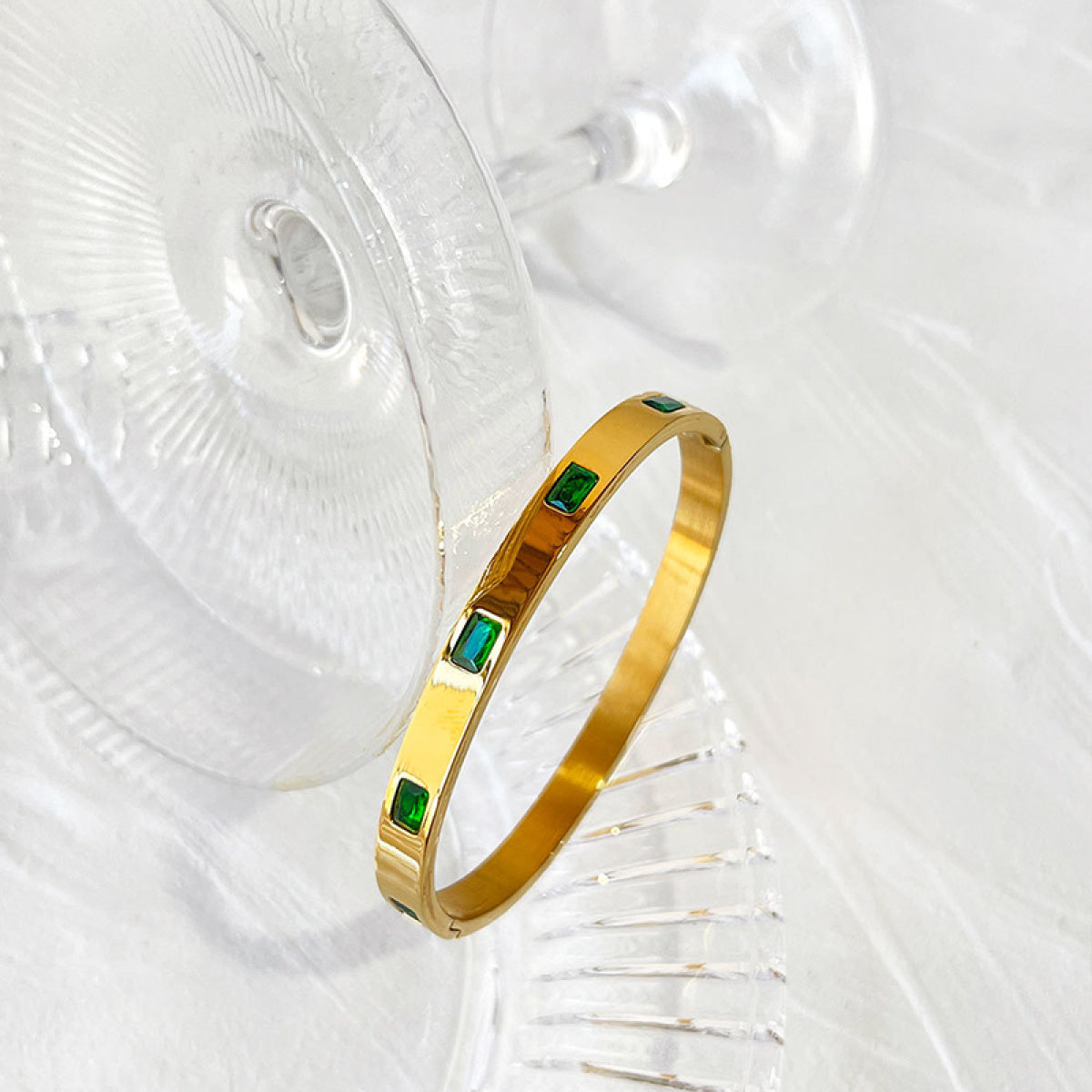 Emerald Zirconia Inlay Bangle Bracelet