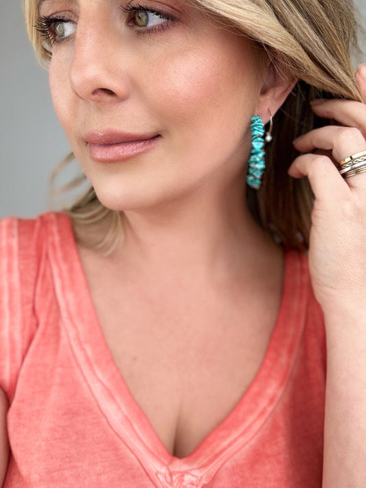 Turquoise Stone C-Shaped Hoop Earrings