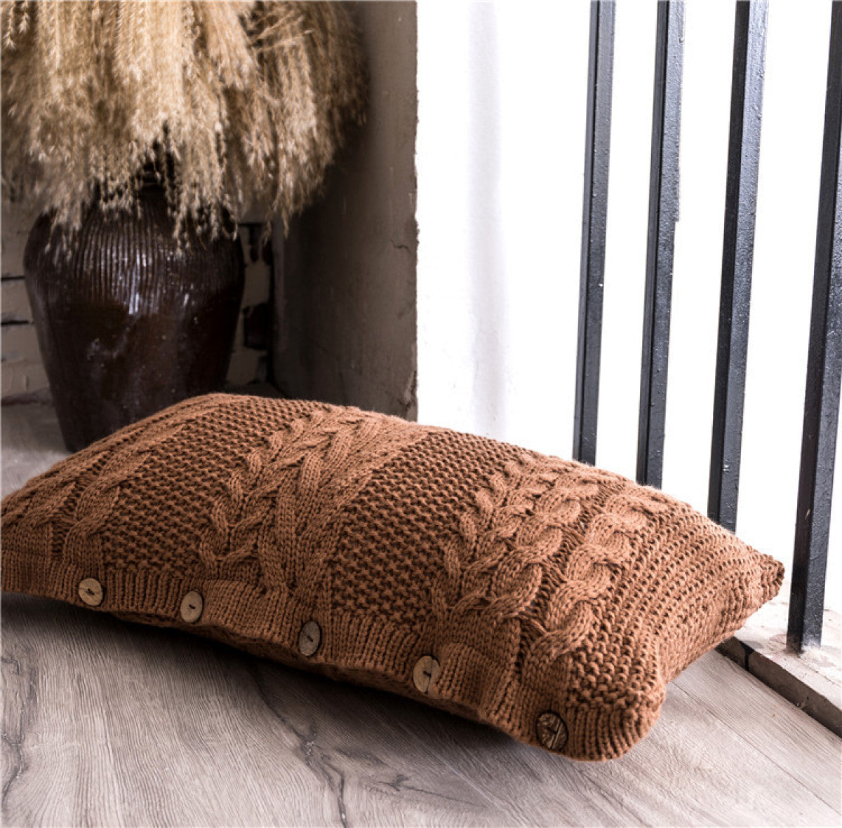 Buttoned Cable Knit Cushion Pillowcase without Filler