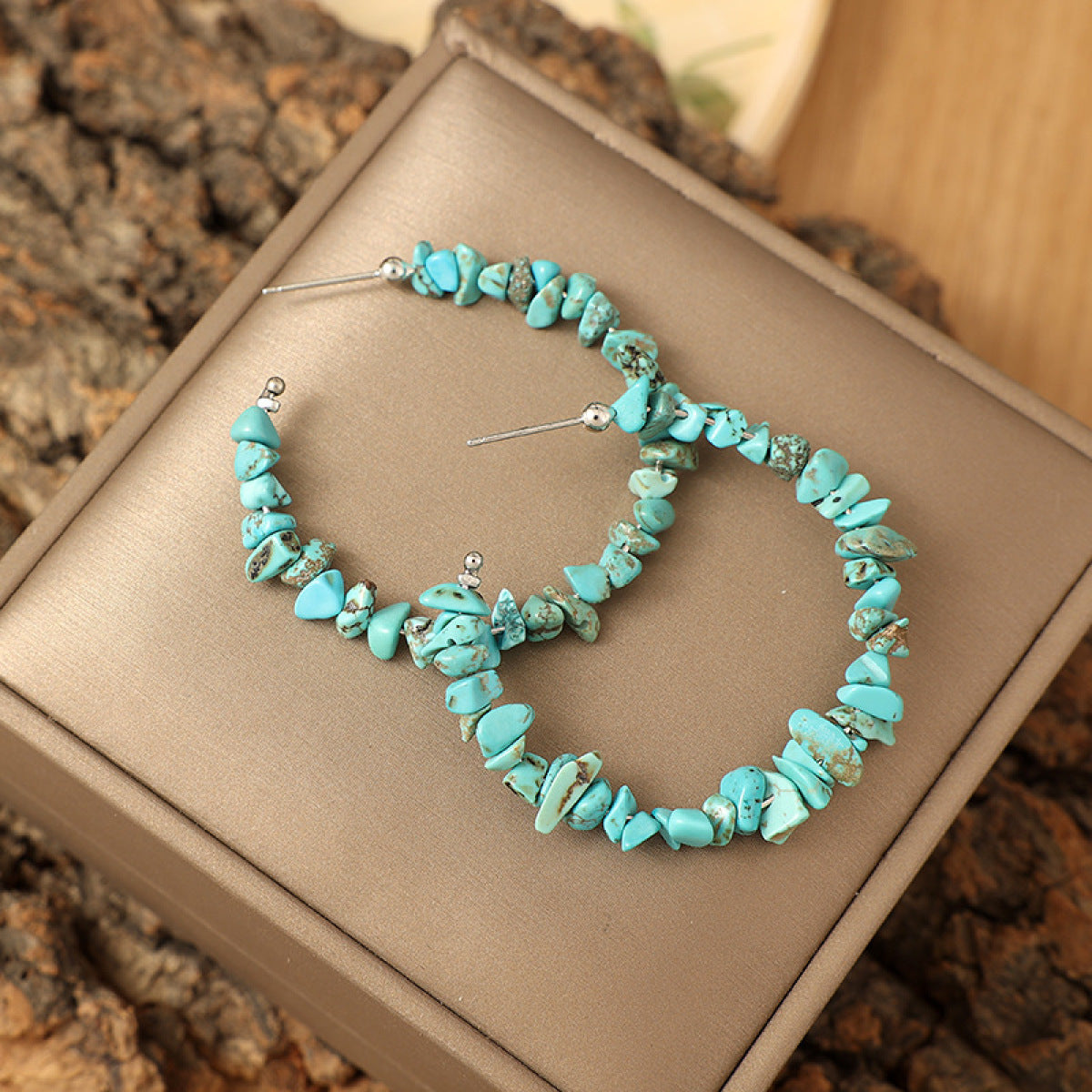 Turquoise Stone C-Shaped Hoop Earrings