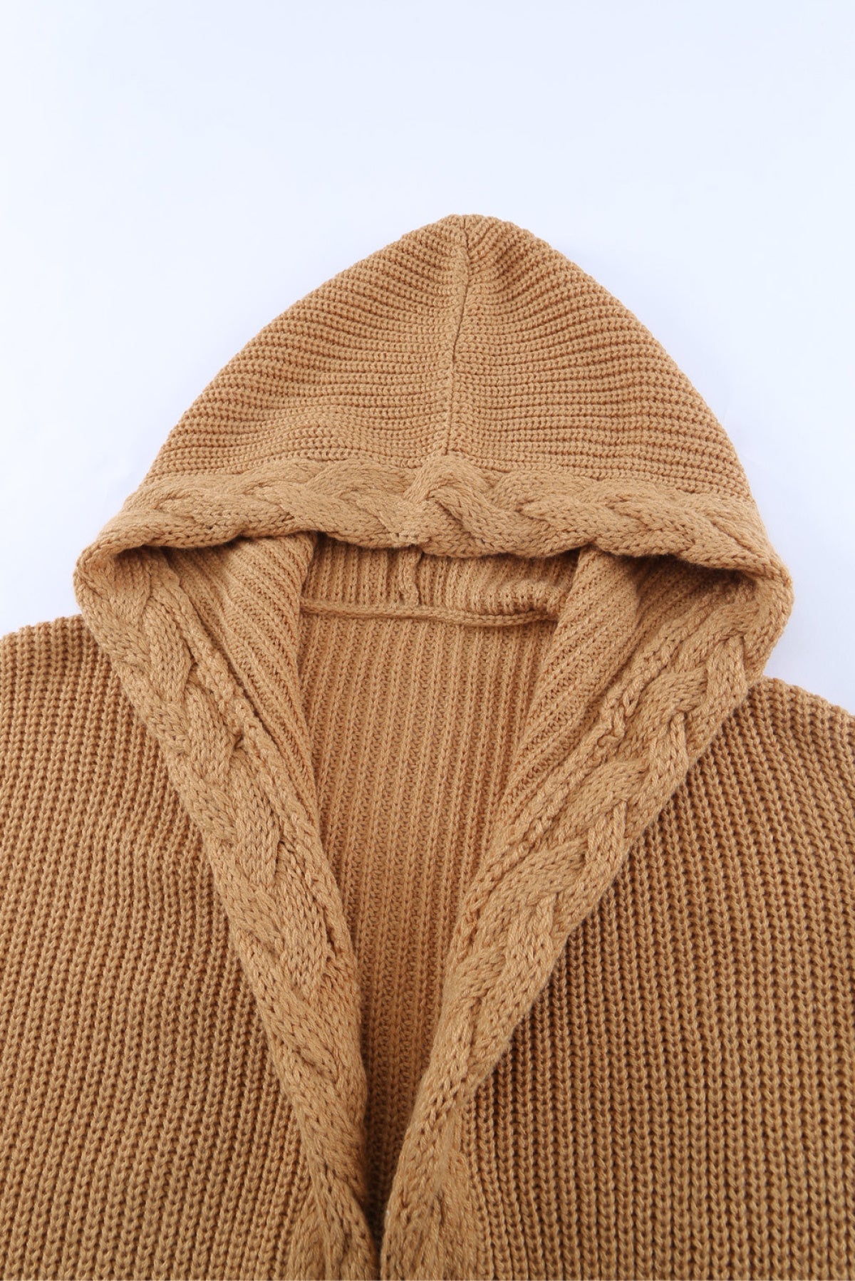 Solid Color Cable Knit Cardigan With Pockets