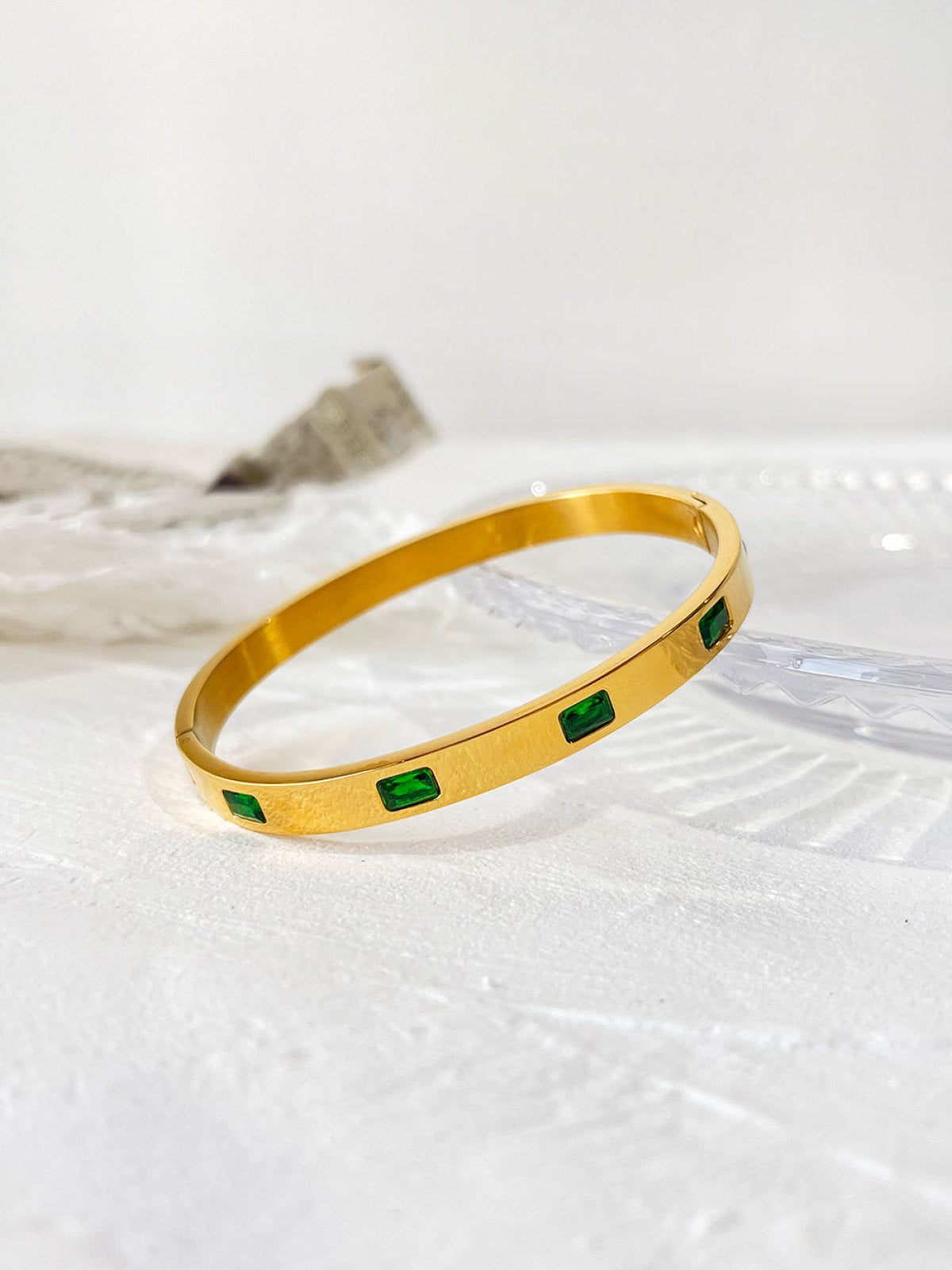 Emerald Zirconia Inlay Bangle Bracelet