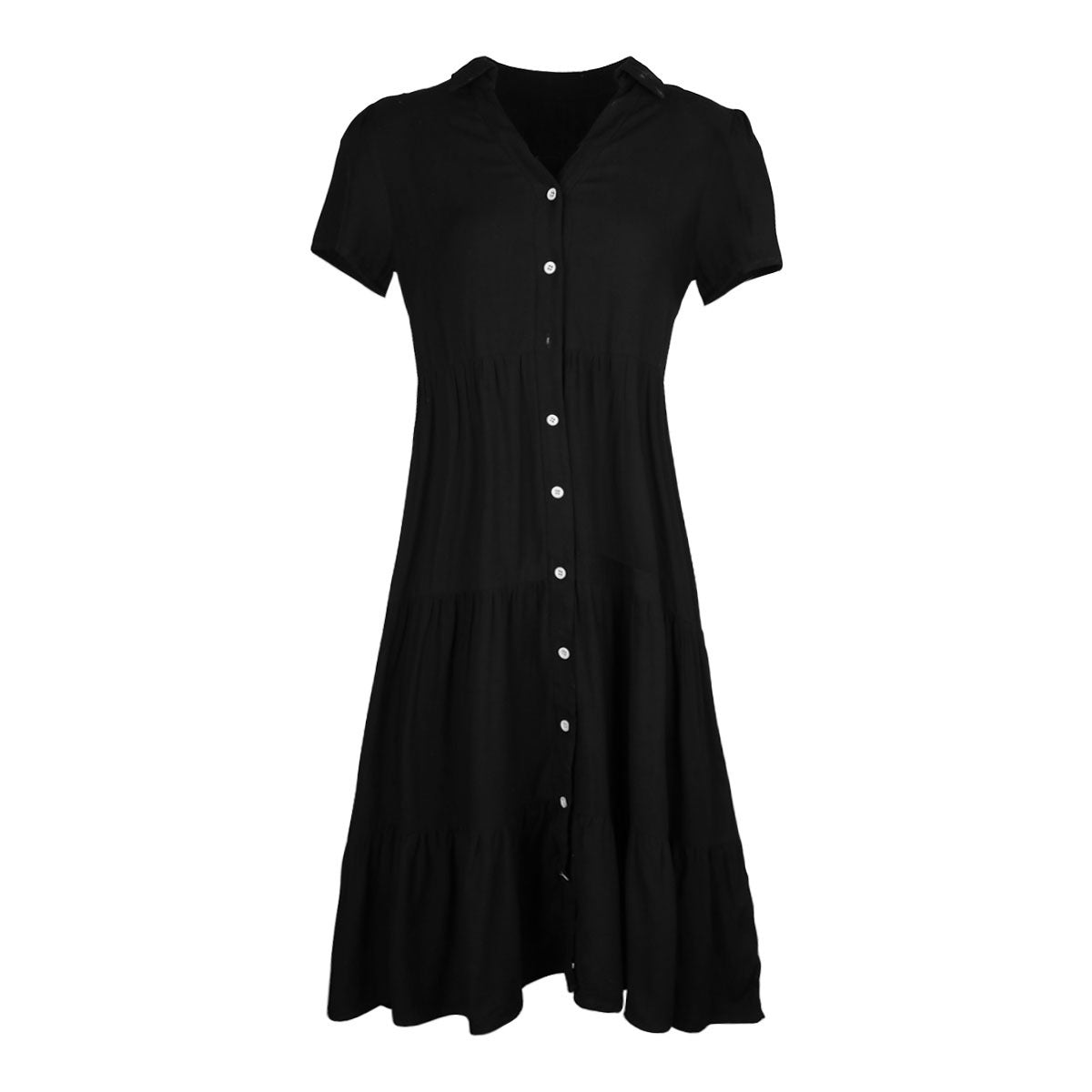 Notched Neck Single-Breasted Dress