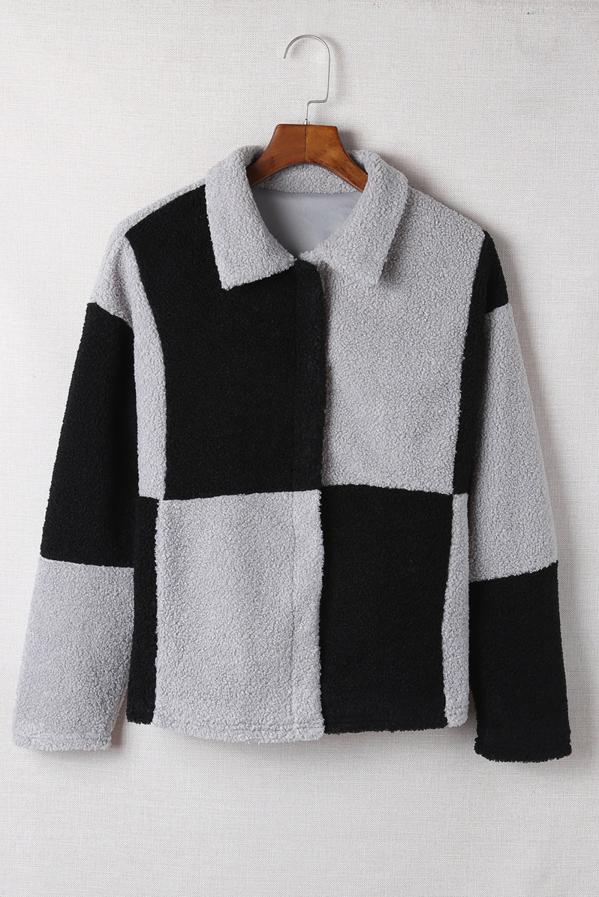 Colorblock Checkered Sherpa Jacket