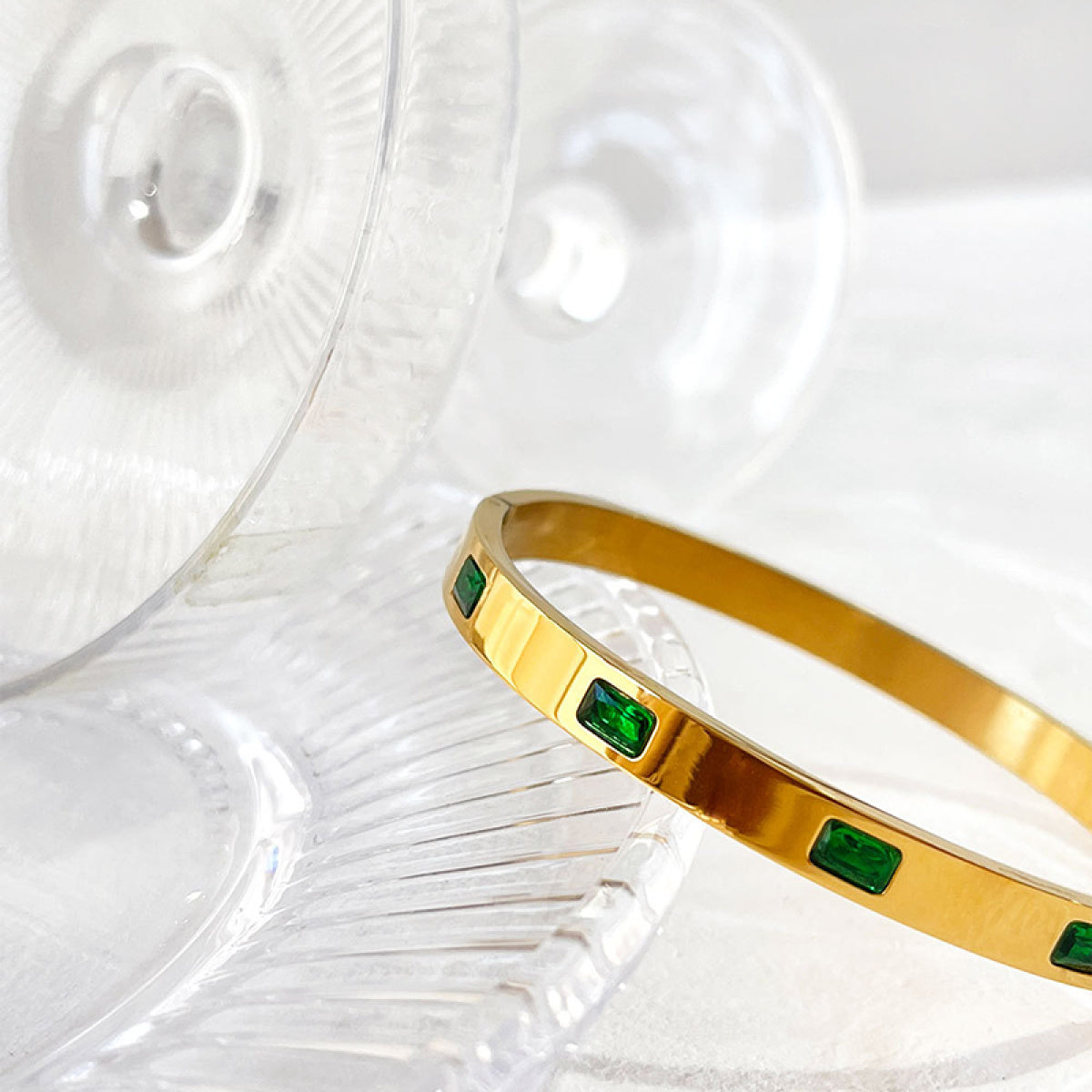 Emerald Zirconia Inlay Bangle Bracelet