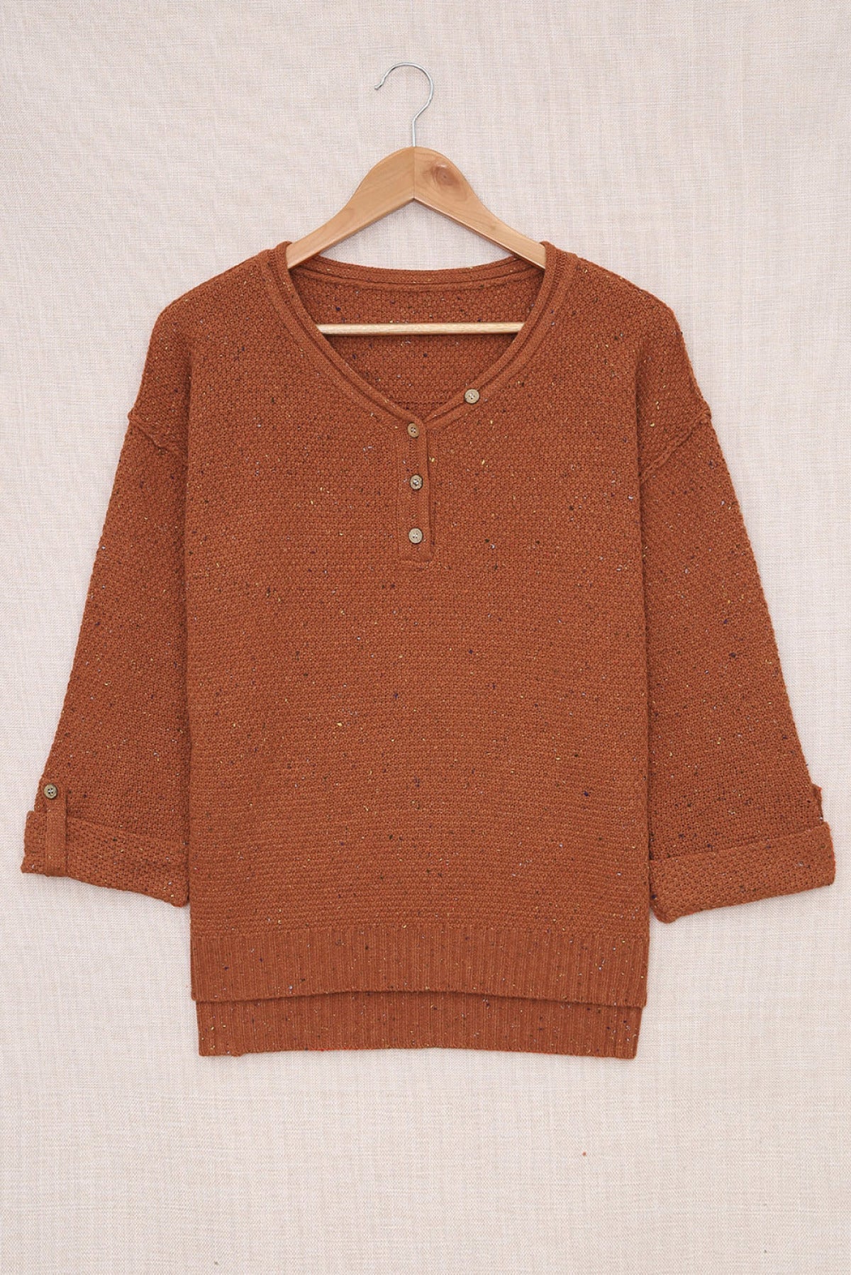 Buttoned Drop Shoulder Knitted Sweater