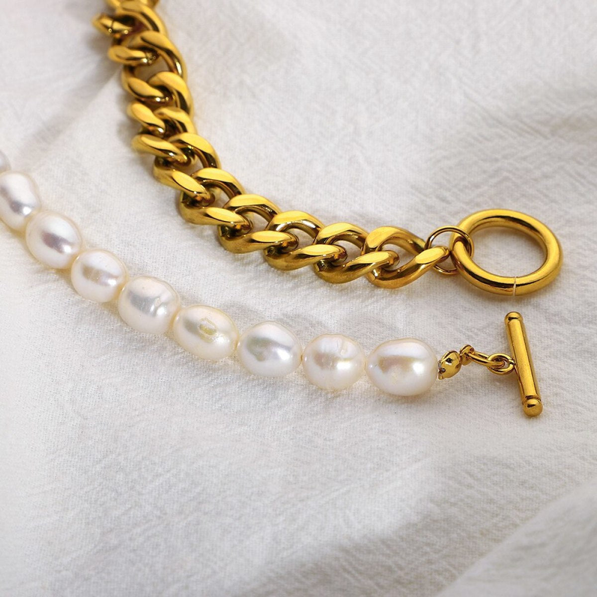 Cuban Chain Freshwater Pearl Necklace