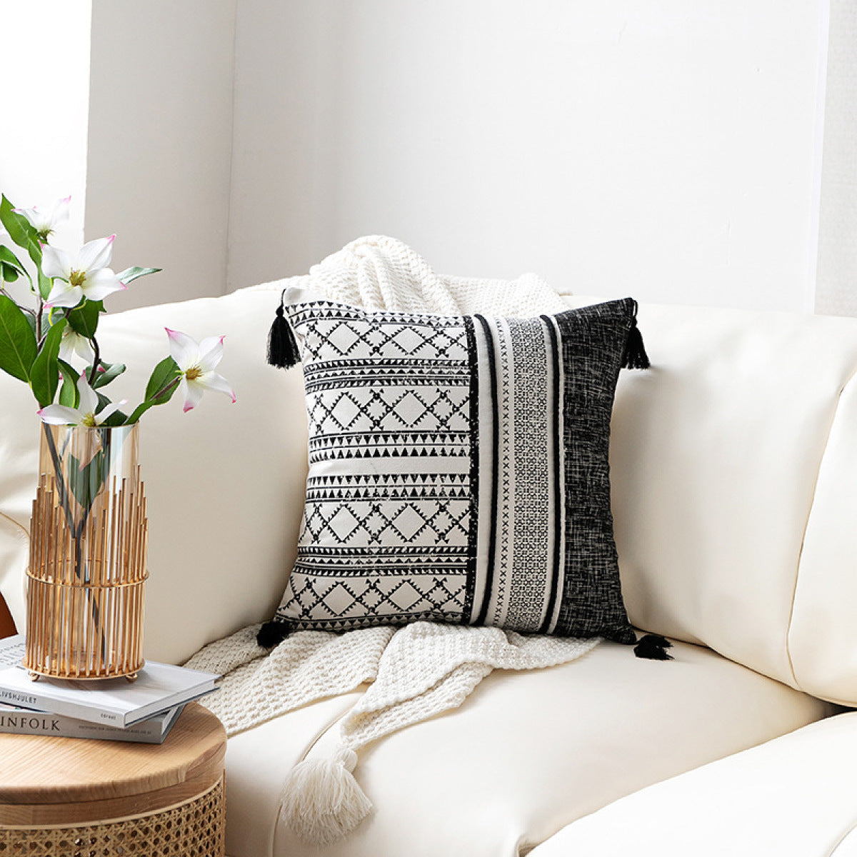 Geometric Cotton Tassel Cushion Pillowcase without Filler