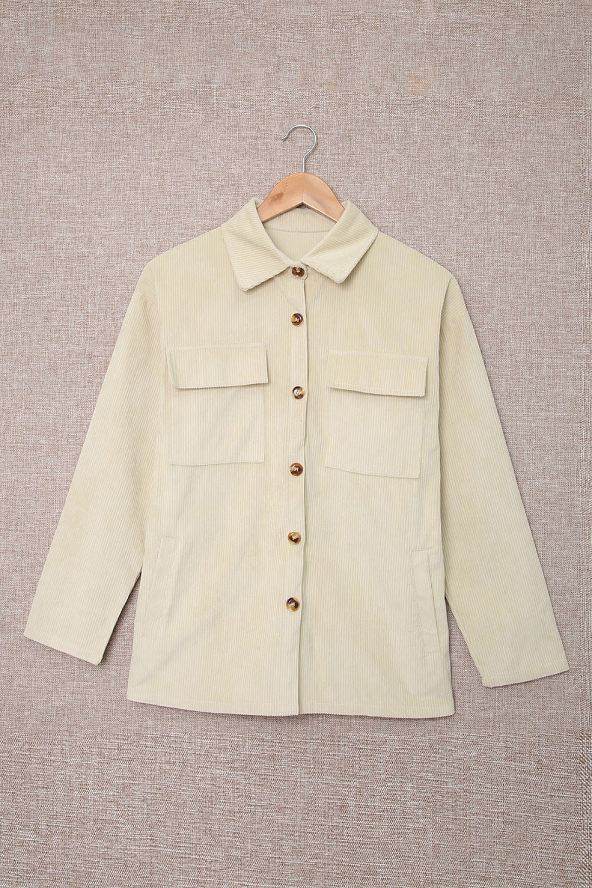 Pocketed Button Ribbed Textured Shacket