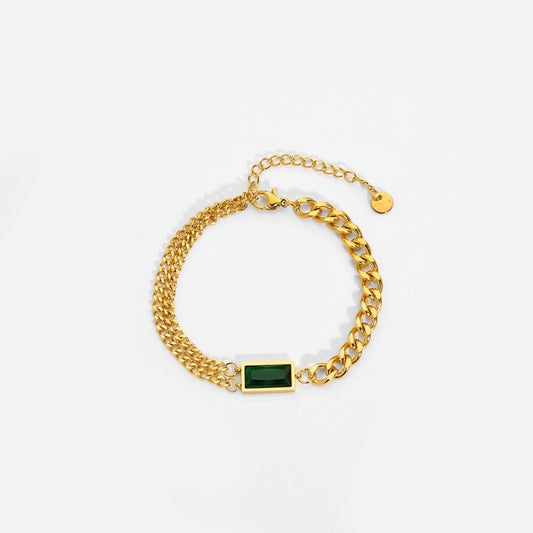 Spliced Cuban Chain Green Diamond Bracelet