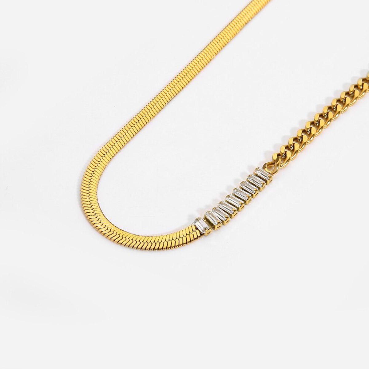 Geometric Zircon Cuban Chain Snake Chain Necklace