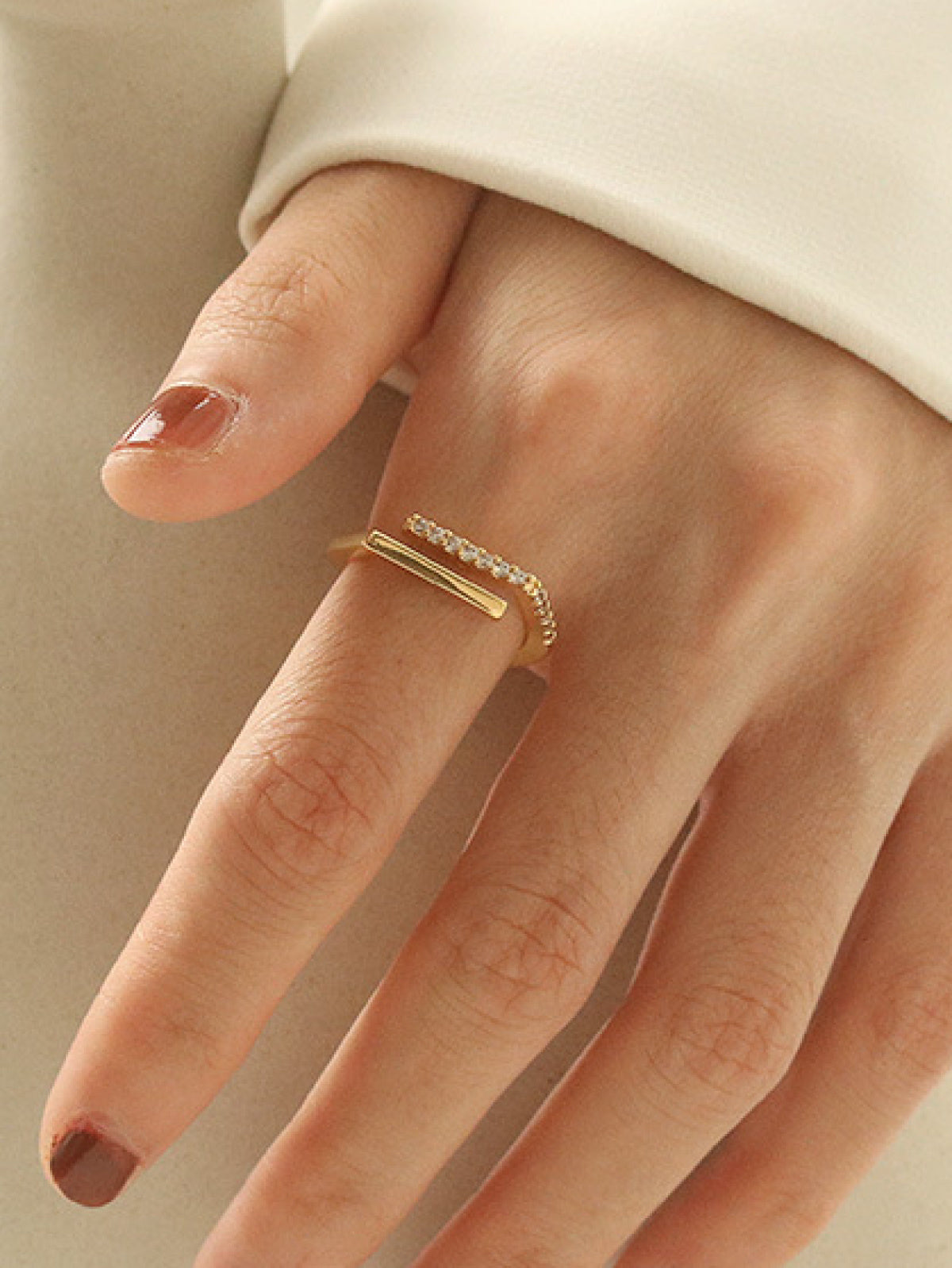 Double-Layer Geometric Line Adjustable Open Ring