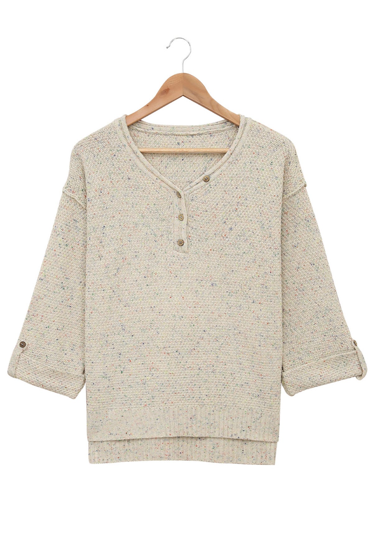 Buttoned Drop Shoulder Knitted Sweater