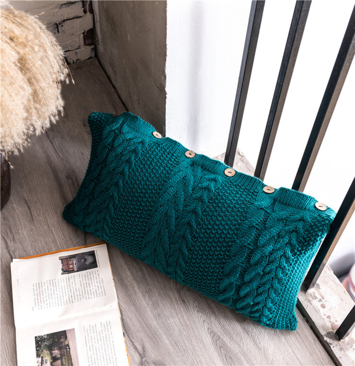 Buttoned Cable Knit Cushion Pillowcase without Filler