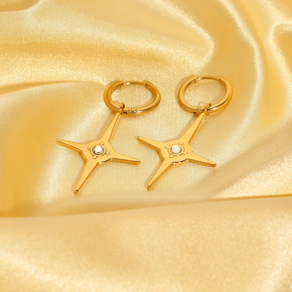 Zirconia Starburst Star Hoop Earring