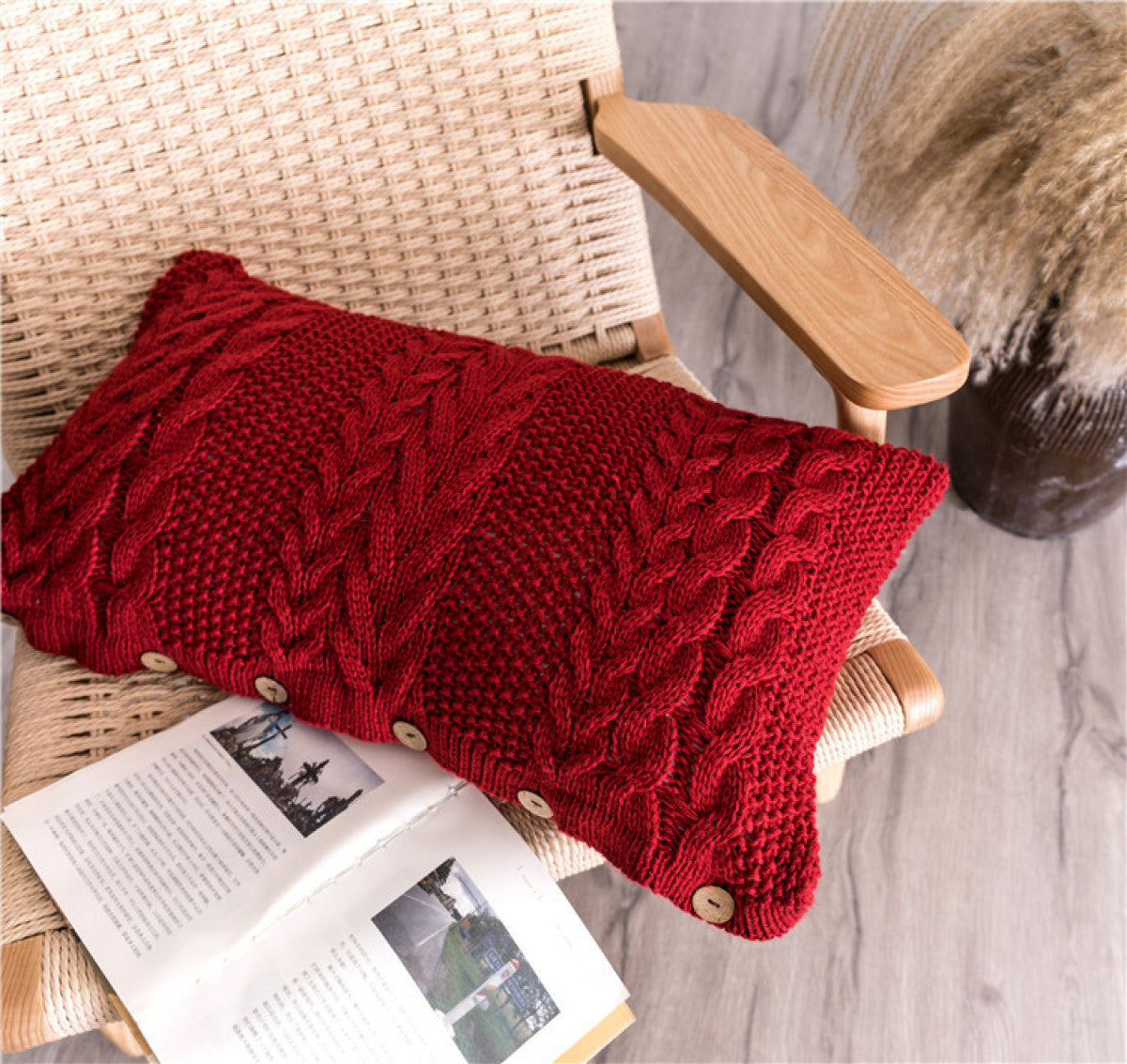 Buttoned Cable Knit Cushion Pillowcase without Filler