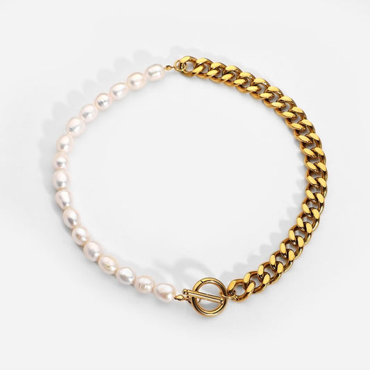 Cuban Chain Freshwater Pearl Necklace