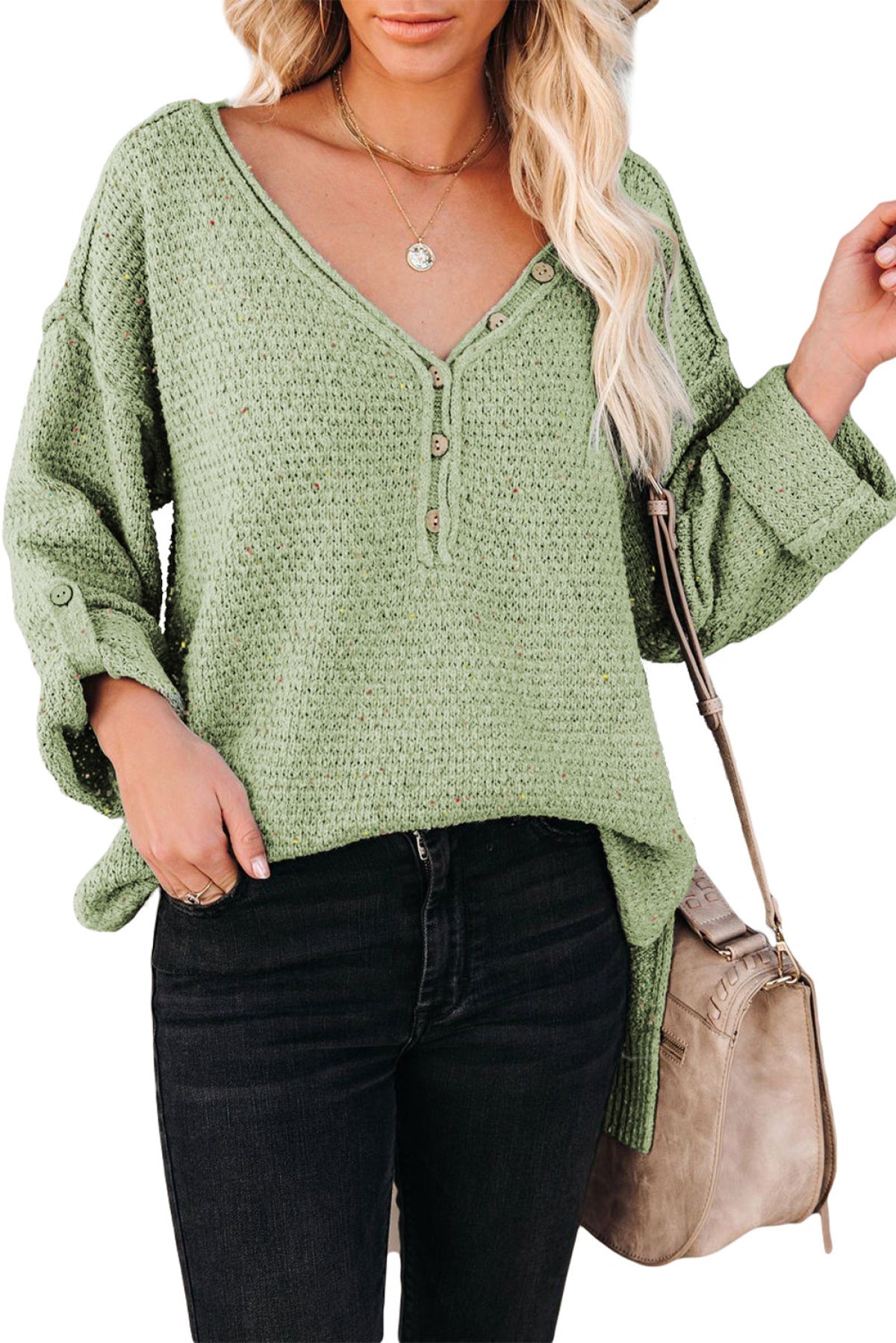 Buttoned Drop Shoulder Knitted Sweater