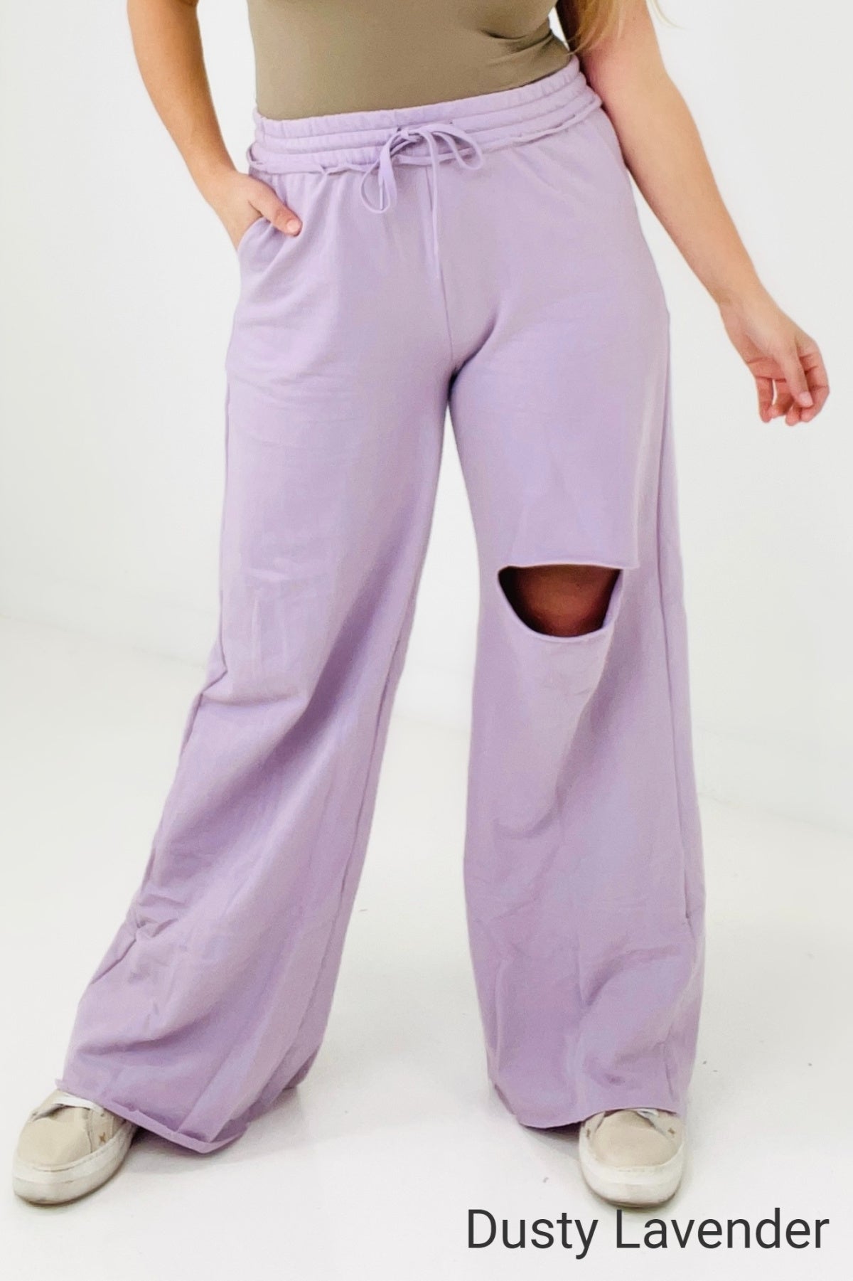 New Colors - Zenana French Terry Laser Cut Pants With Pockets